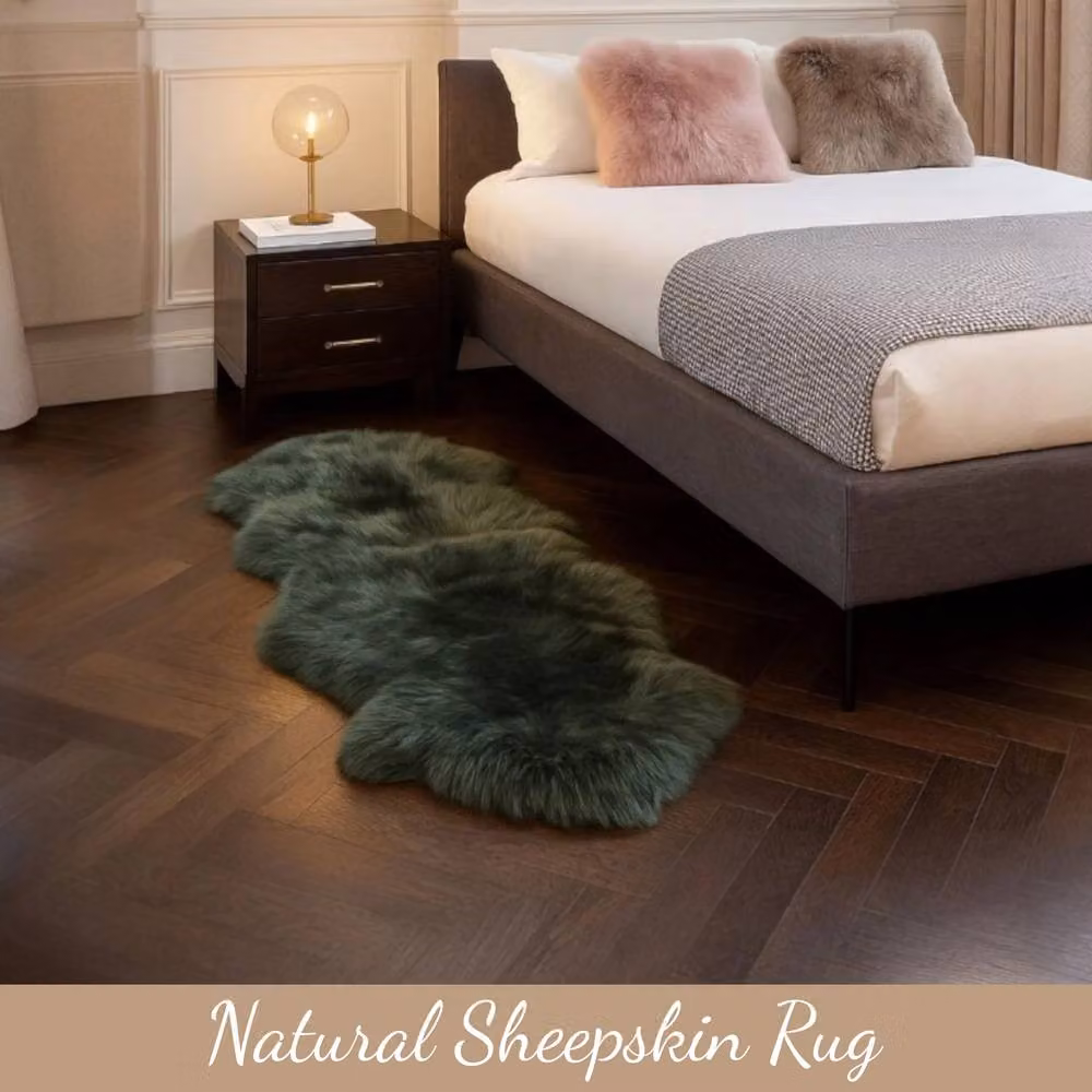 Infinity Leather Green Natural Wool and Real Sheepskin Large Rug, W: 180 cm, D: 60 cm – 4