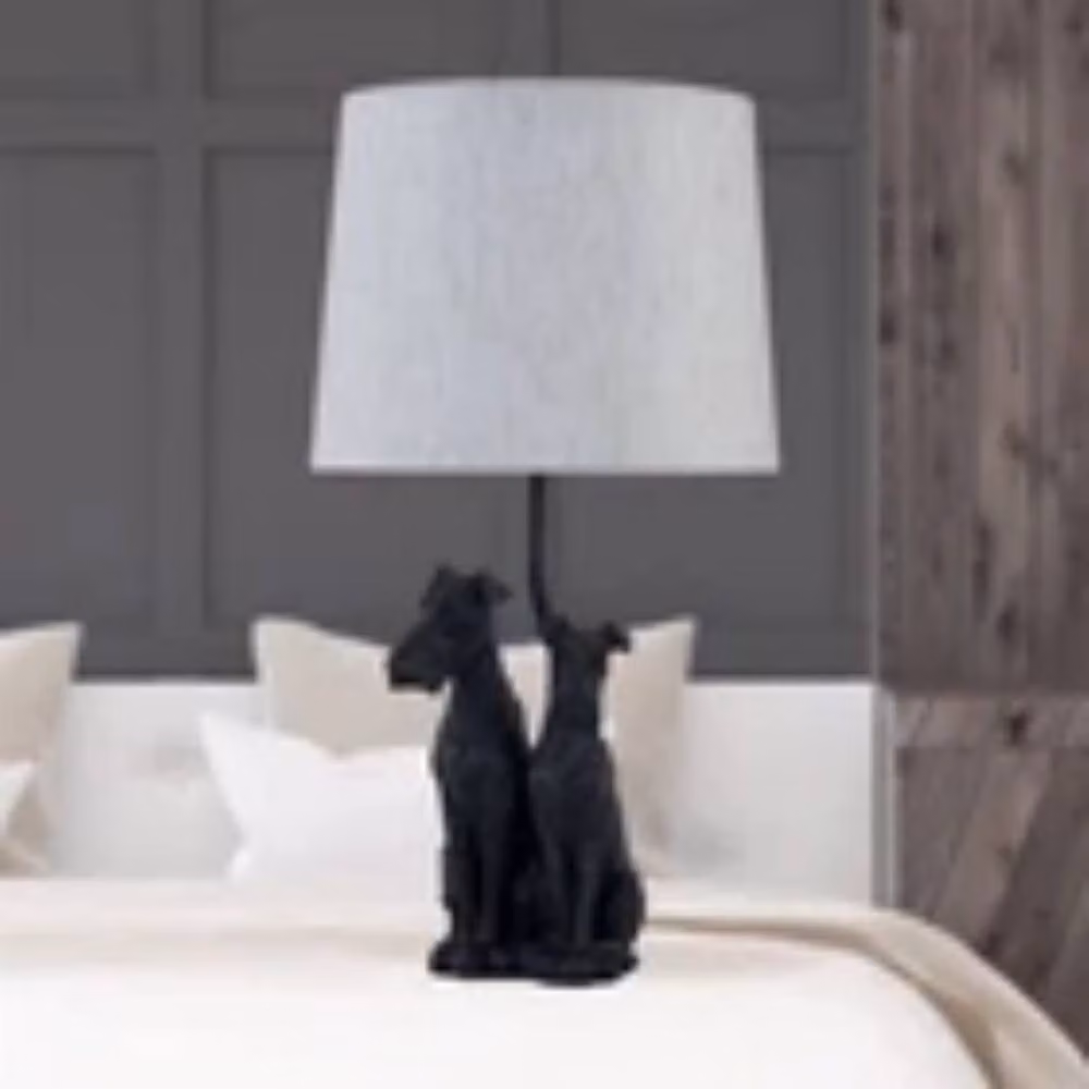 Havendro Set of 2 Retro Dog Table Lamps in Black with Beige Fabric Shades – 3
