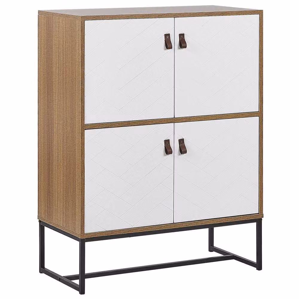 Wyld and Coco 4 Door Sideboard in White and Black with Light Wood Finish, W/D/H: 100 x 76 x 76 cm – 2