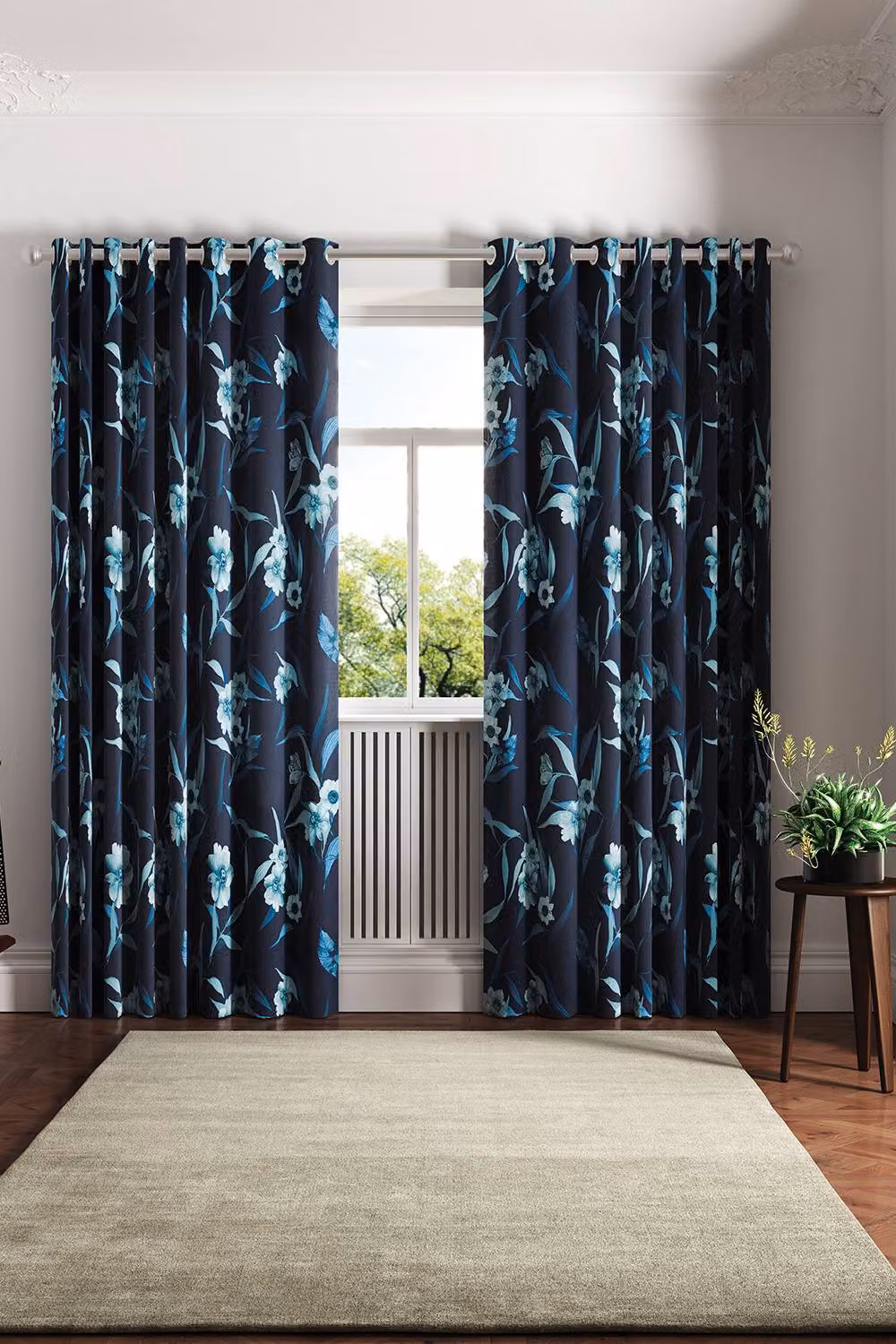 Ted Baker Cabana Cotton Lined Floral Eyelet Curtains in Blue and Silver, Width: 167.64 cm, Drop: 228.6 cm – 6