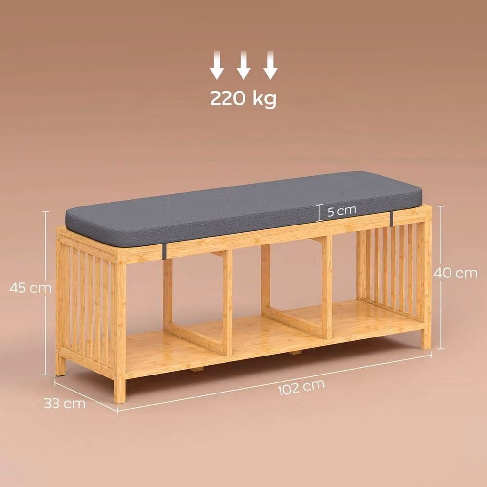 NESTLUNE Bamboo Shoe Rack with Seat, Brown Wood Hallway Storage Bench – 2