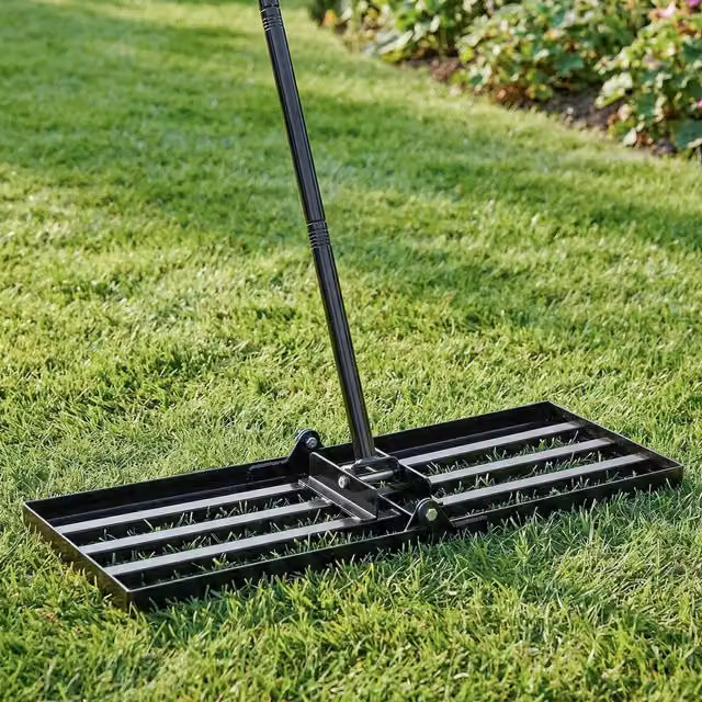 Darphe Garden Lawn Levelling Rake with Foldable Head, Black