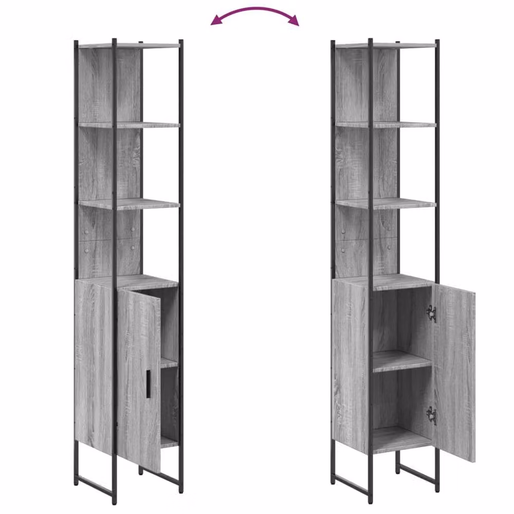Berkfield Home Sturdy Grey Sonoma Bathroom Cabinet with Hinged Doors and Open Shelf, W/D/H: 33 x 33 x 185.5 cm – 3