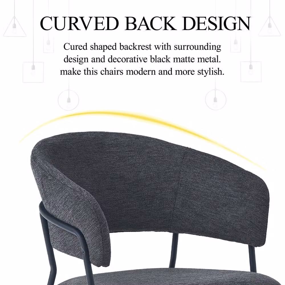 SONARA Set of 2 Modern Curved Dining Chairs with Armrests and Metal Frame in Grey – 4