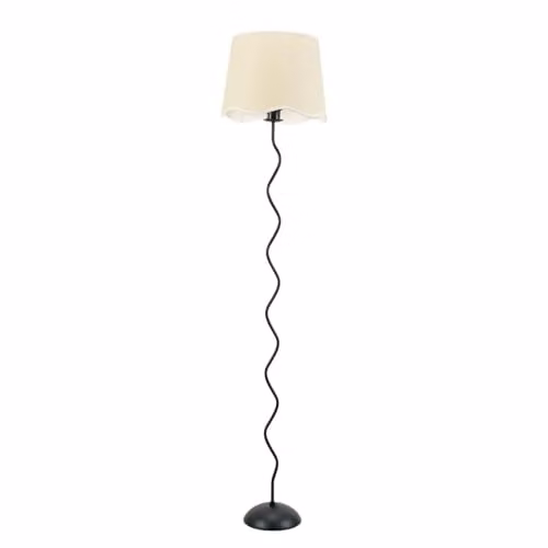 ValueLights Wiggle Black Metal Floor Lamp with White Fabric Scallop Shade, H 160 cm x W 35 cm x D 35 cm