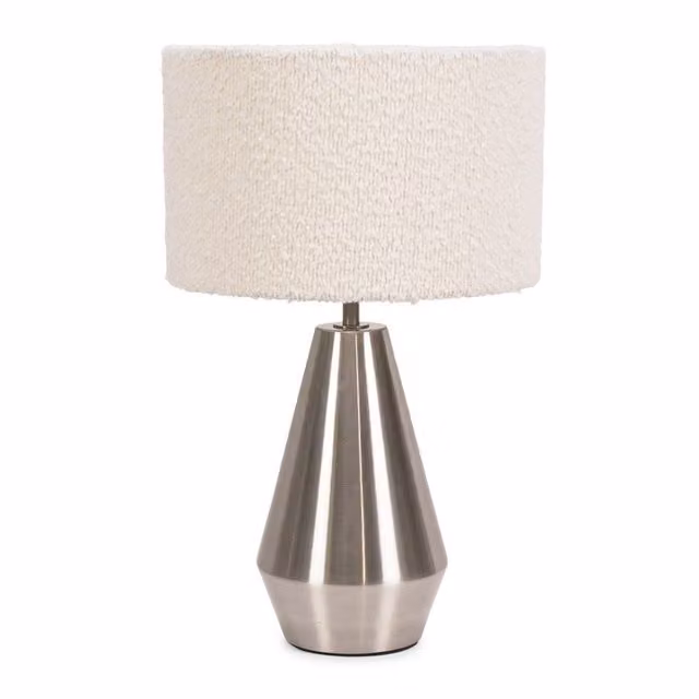 Jax Chrome Metal Dimmable Touch Table Lamp with Cream Boucle Shade and LED Bulb - Silver