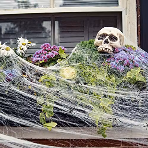 Kraft & Co Halloween Spider Web Decoration with 30 Fake Spiders in Red and White
