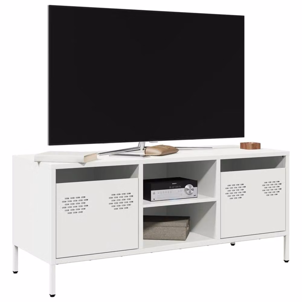 Berkfield Home White Industrial TV Cabinet in Cold-rolled Steel, W: 101.5 cm, D: 39 cm, H: 43.5 cm – 2