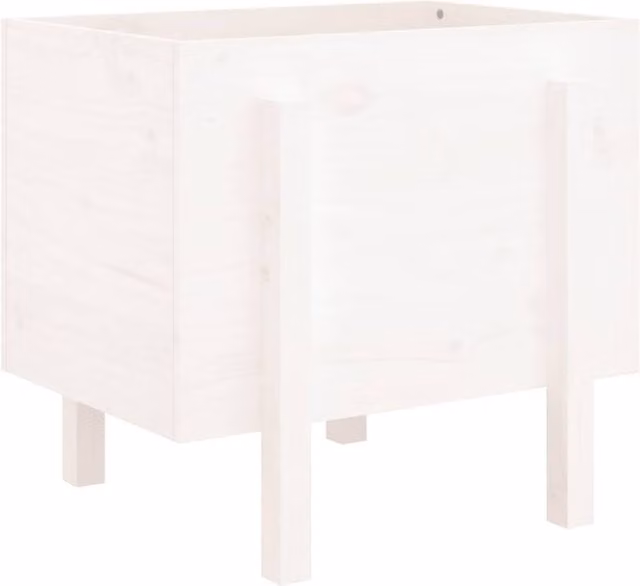 Berkfield Home White Solid Wood Pine Garden Planter Tub W: 62 cm, D: 50 cm, H: 57 cm
