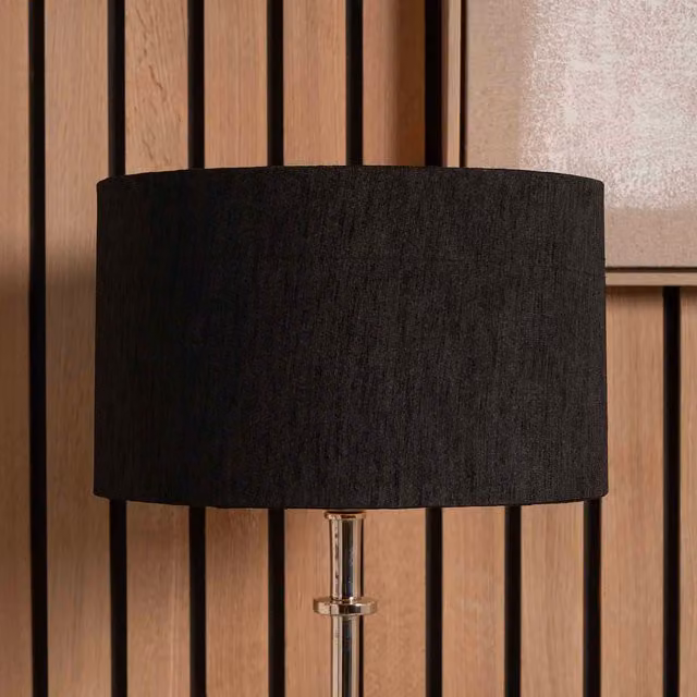 Ruma Black Slubbed Faux Silk Cylinder Floor Lamp Shade with Gold Lining, Diameter: 45.72 cm – 1