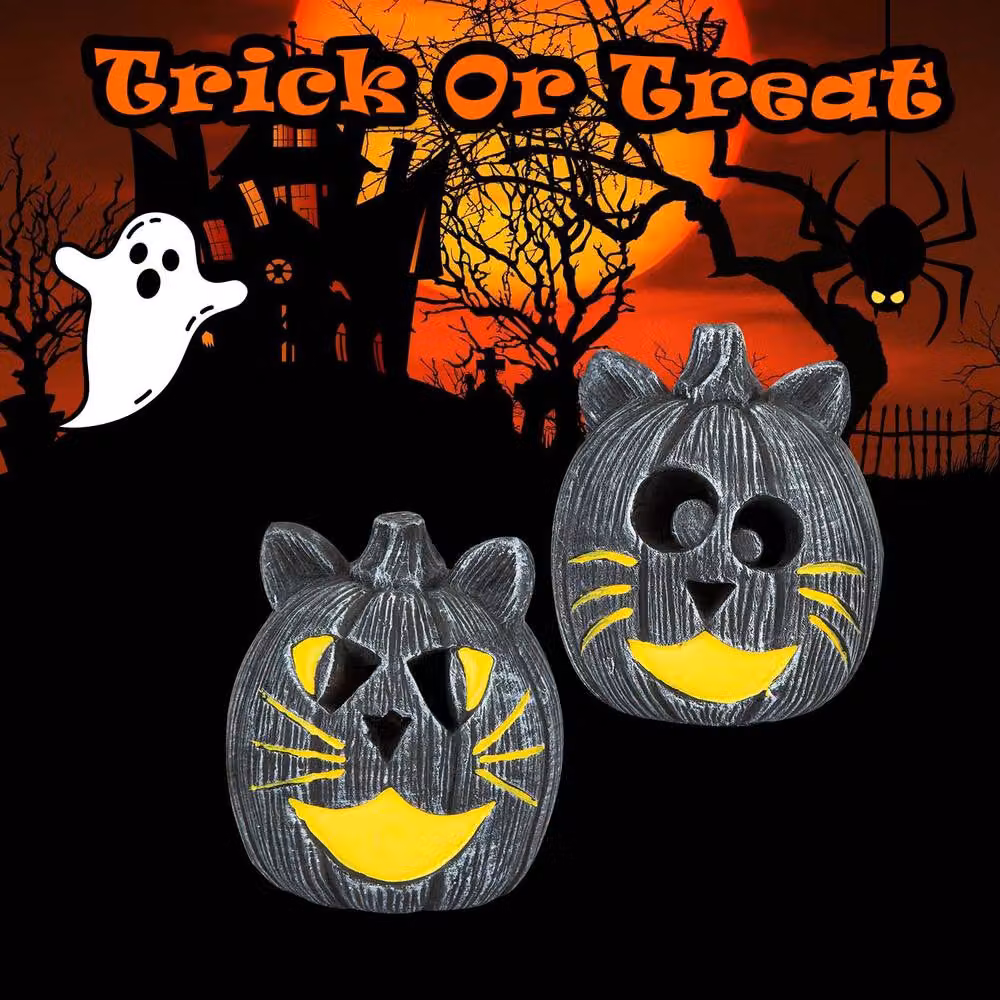 VFM e-Store Halloween LED Pumpkin Cats in Grey, 2 Pack – 3
