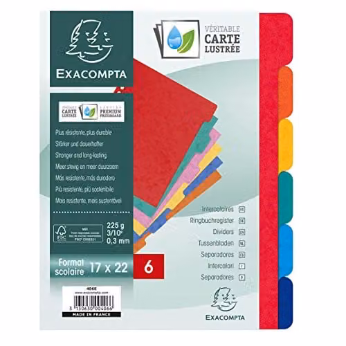 Exacompta Multicolour Glossy Card Dividers with 6 Blank Tabs, W: 22.5 cm, H: 17.0 cm – 1