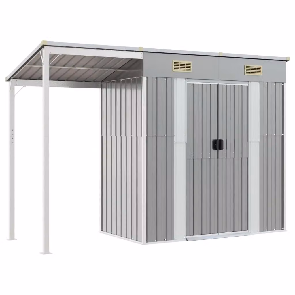 Berkfield Home Pent Garden Shed in Light Grey Steel with Window, W/D/H: 277 x 110.5 x 181 cm – 2