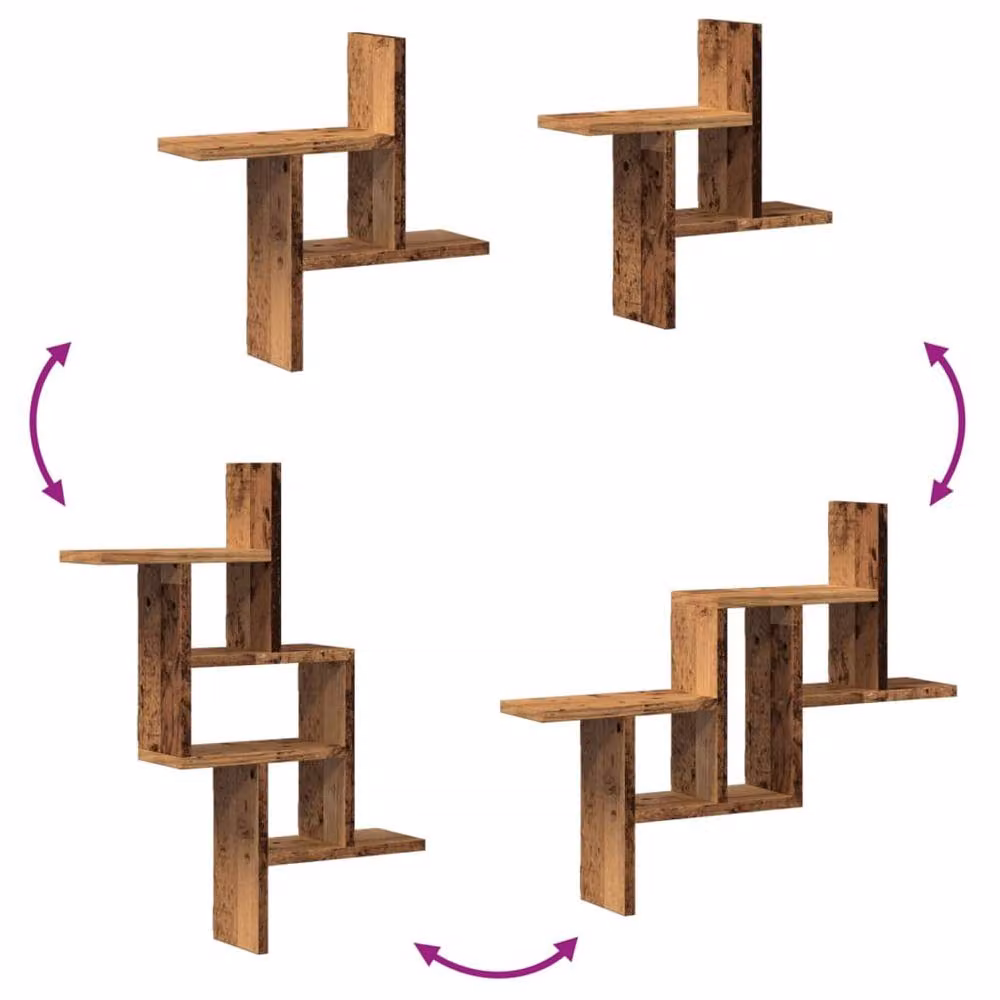 Berkfield Home Set of 2 Durable Wall Mounted Shelves in Brown Old Wood, W/D/H: 38 x 12 x 38 cm – 3