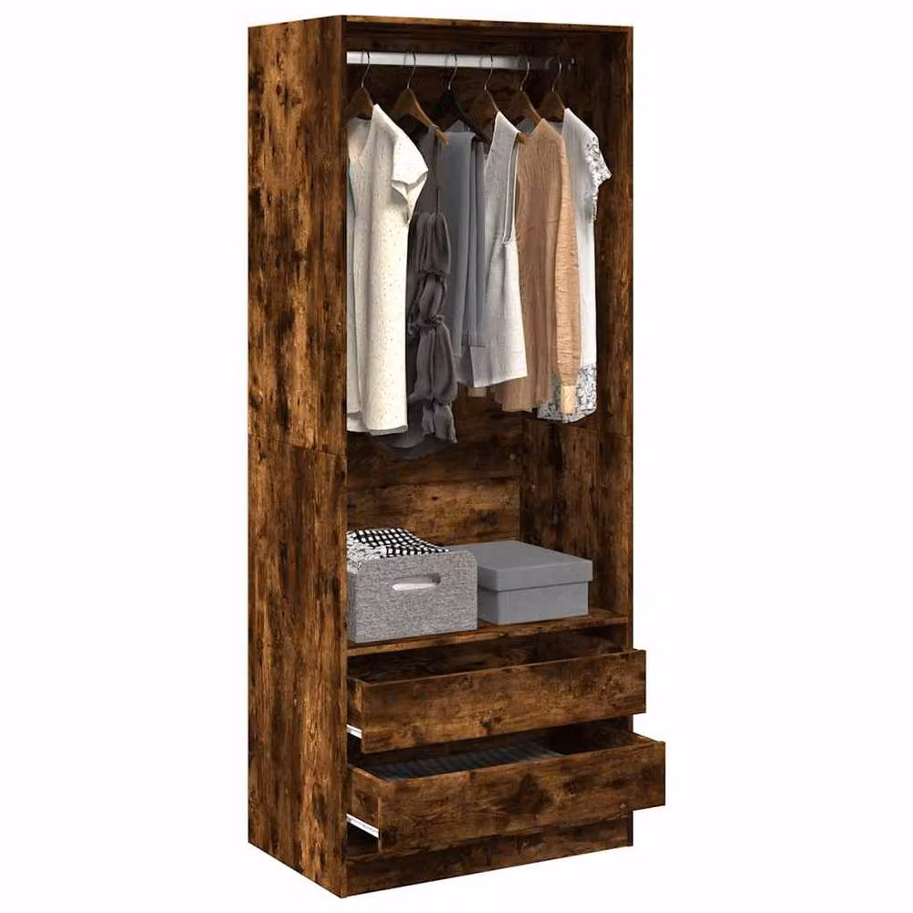 Berkfield Home Smoked Oak Wardrobe in Brown, W/D/H: 80 x 50 x 200 cm – 2