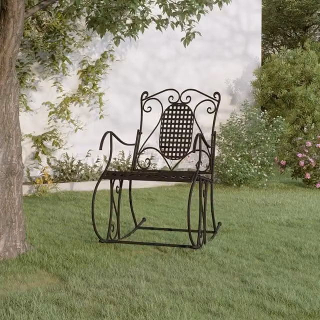 Berkfield Home Classic Rocking Bench in Black Matt Steel