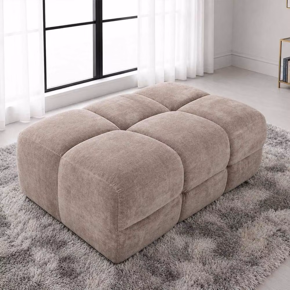 Furnishings For Less UK Jenson Beige Large Plush Velvet Rectangular Ottoman Footstool W/D/H: 120 x 80 x 45 cm – 2