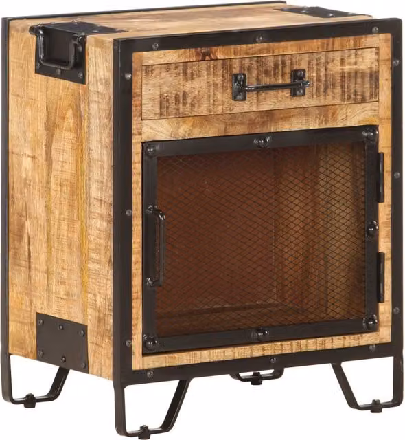 Berkfield Home Industrial Bedside Cabinet in Brown Solid Mango Wood, W/D/H: 43 x 30 x 51 cm – 1