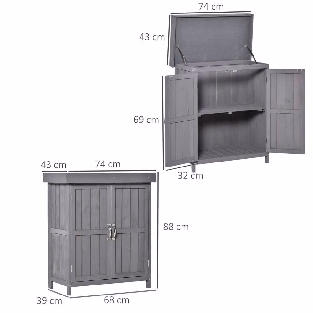 STILVORA Grey Lacquered Garden Storage Cabinet with Hinged Double Doors and Internal Shelves – 2