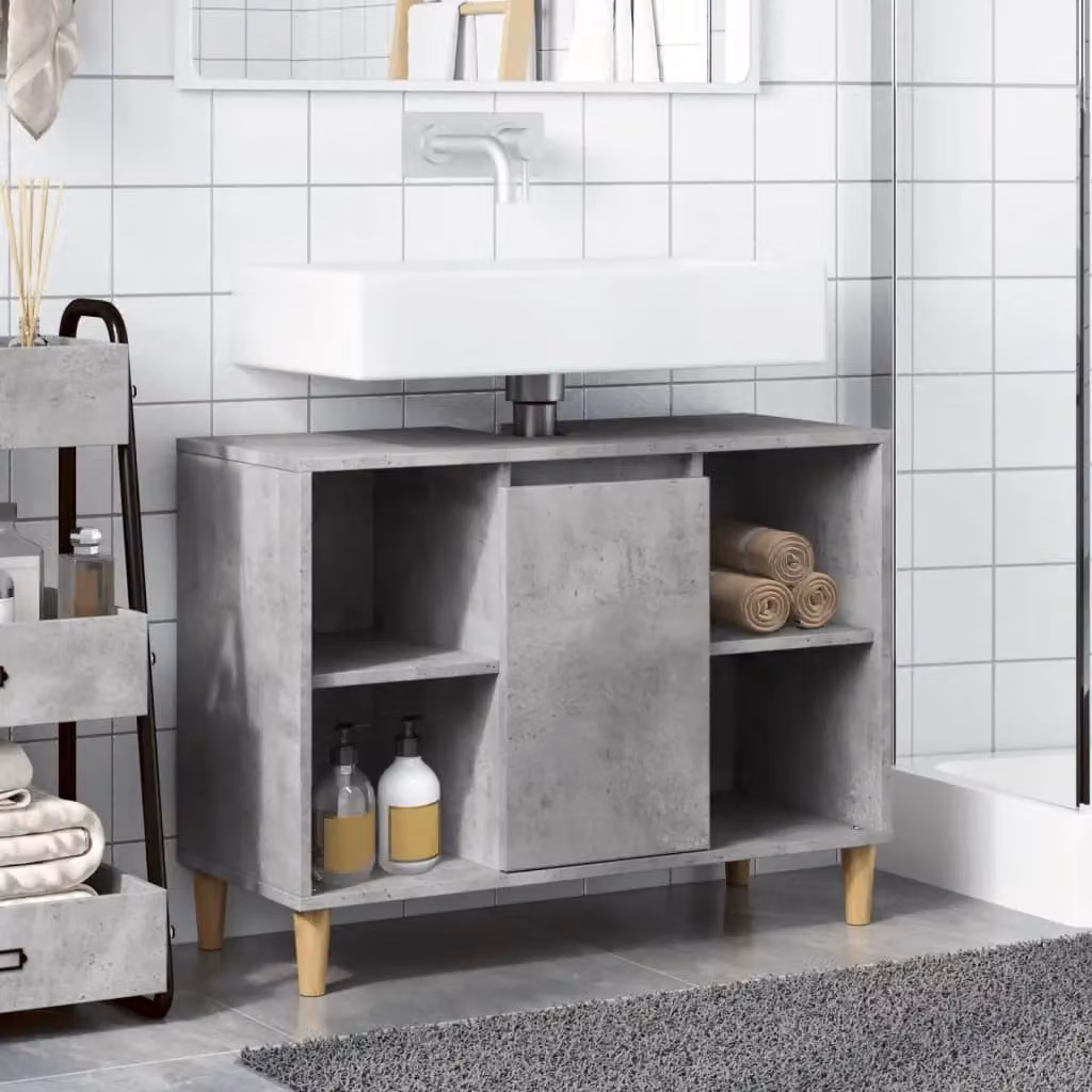 Berkfield Home Concrete Grey Bathroom Cabinet W: 80 cm, D: 33 cm, H: 60 cm – 3