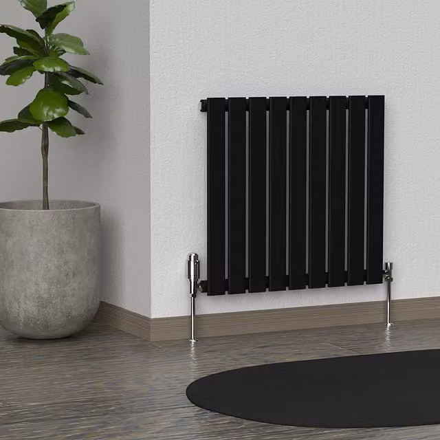 Lux Heat Flat Horizontal Coloured Radiator in Black, W: 60.0 cm, H: 60.0 cm