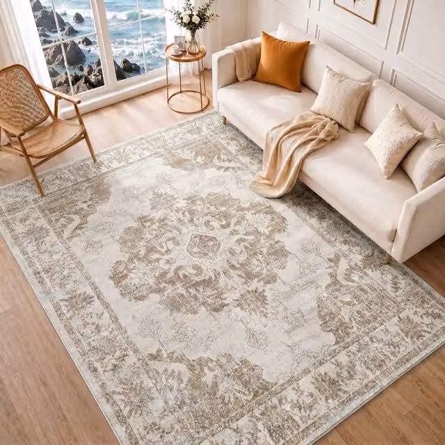 Livabliss Roma Vintage Boho Rectangular Rug in Brown, Grey and Beige, W: 140 cm, L: 200 cm