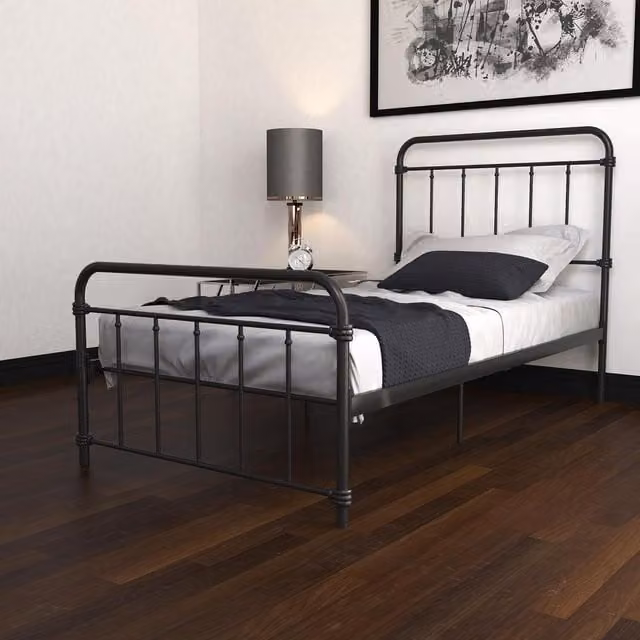 Wallace Vintage Metal Single Bed in Black, W/D/H: 90 x 190 cm