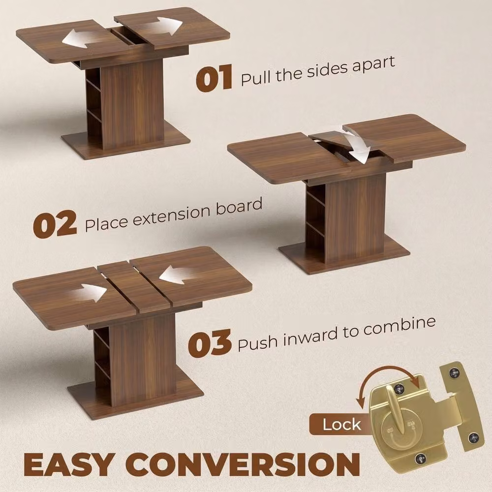 NESTLUNE Extendable Rectangular Dining Table in Brown for 4-6 Adults – 5
