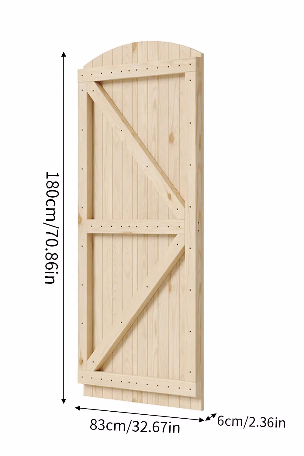 Living and Home Arch Top Wooden Garden Gate in Natural with 1 Latch and 3 Hinges, W: 83 cm, H: 180 cm – 3