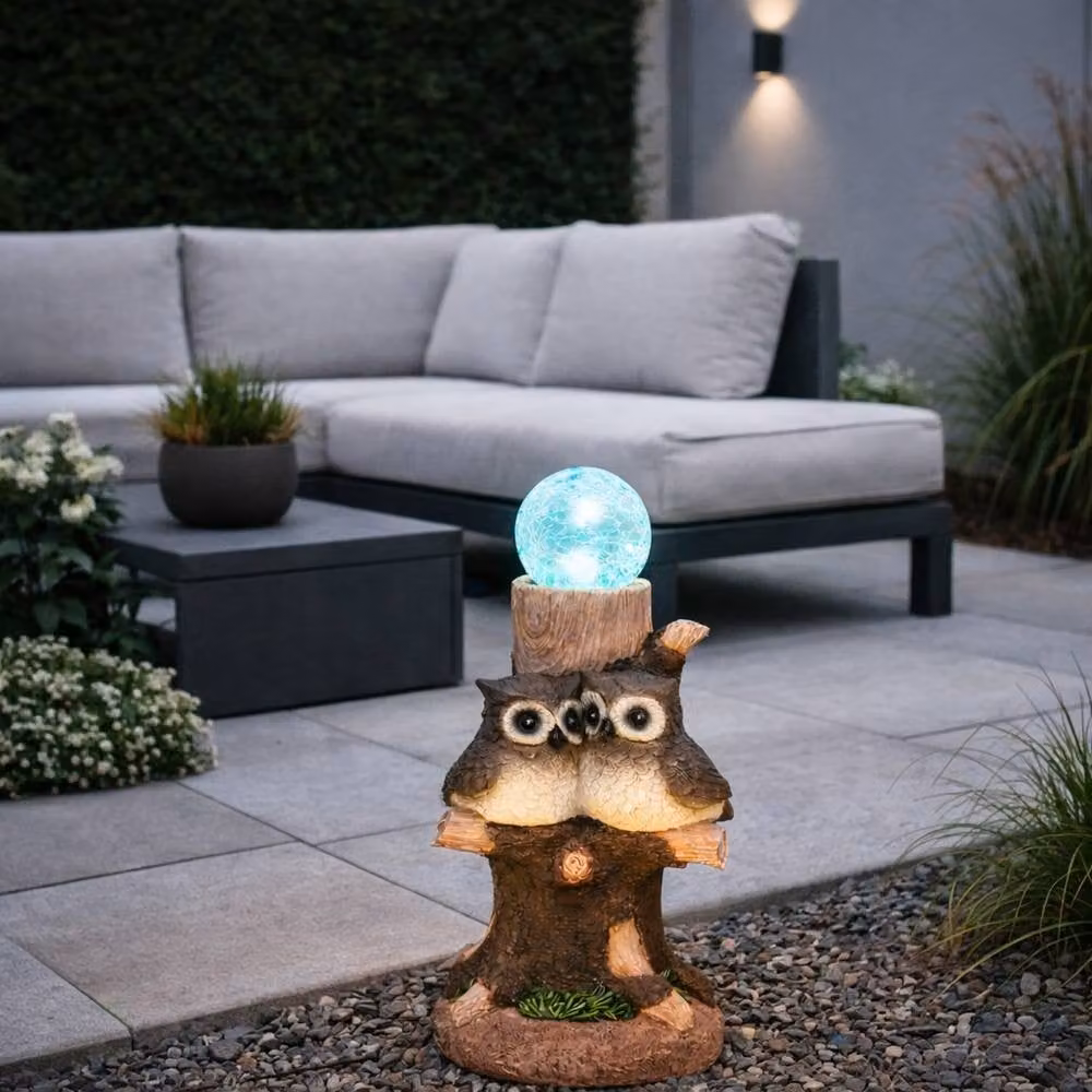 Gardenwize Solar Owl Crackle Ball Light with Colour Changing LED in Brown and Multicolour – 2