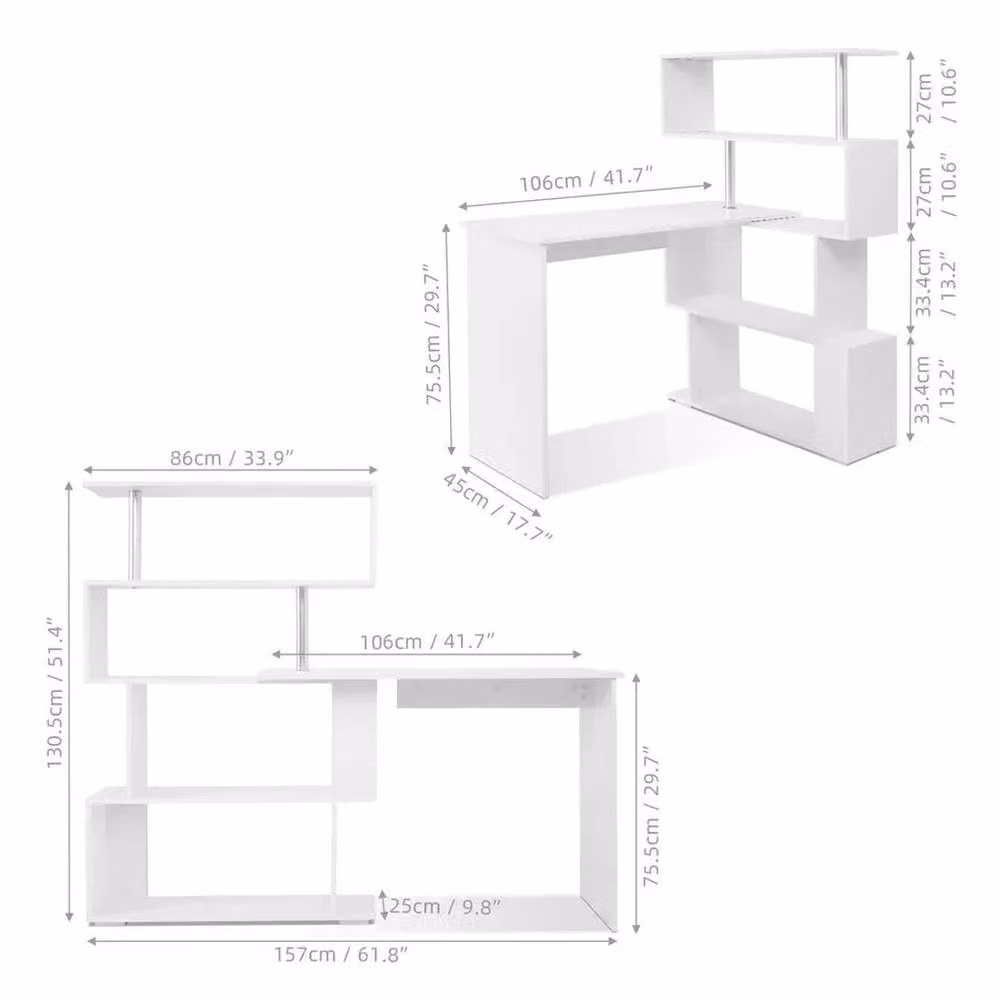 EONLION Modern L-Shaped Corner Computer Desk in White, W: 100 cm, H: 75.5 cm – 2