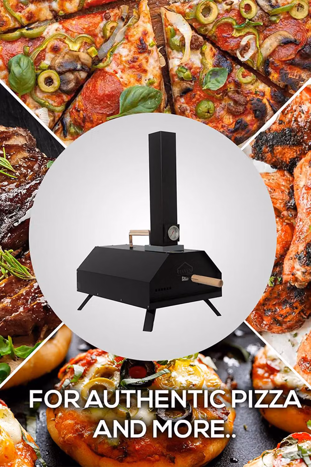 Haven Black Outdoor Wood Fired Portable Pizza Oven with Ceramic Stone, Paddle and Rain Cover – 4