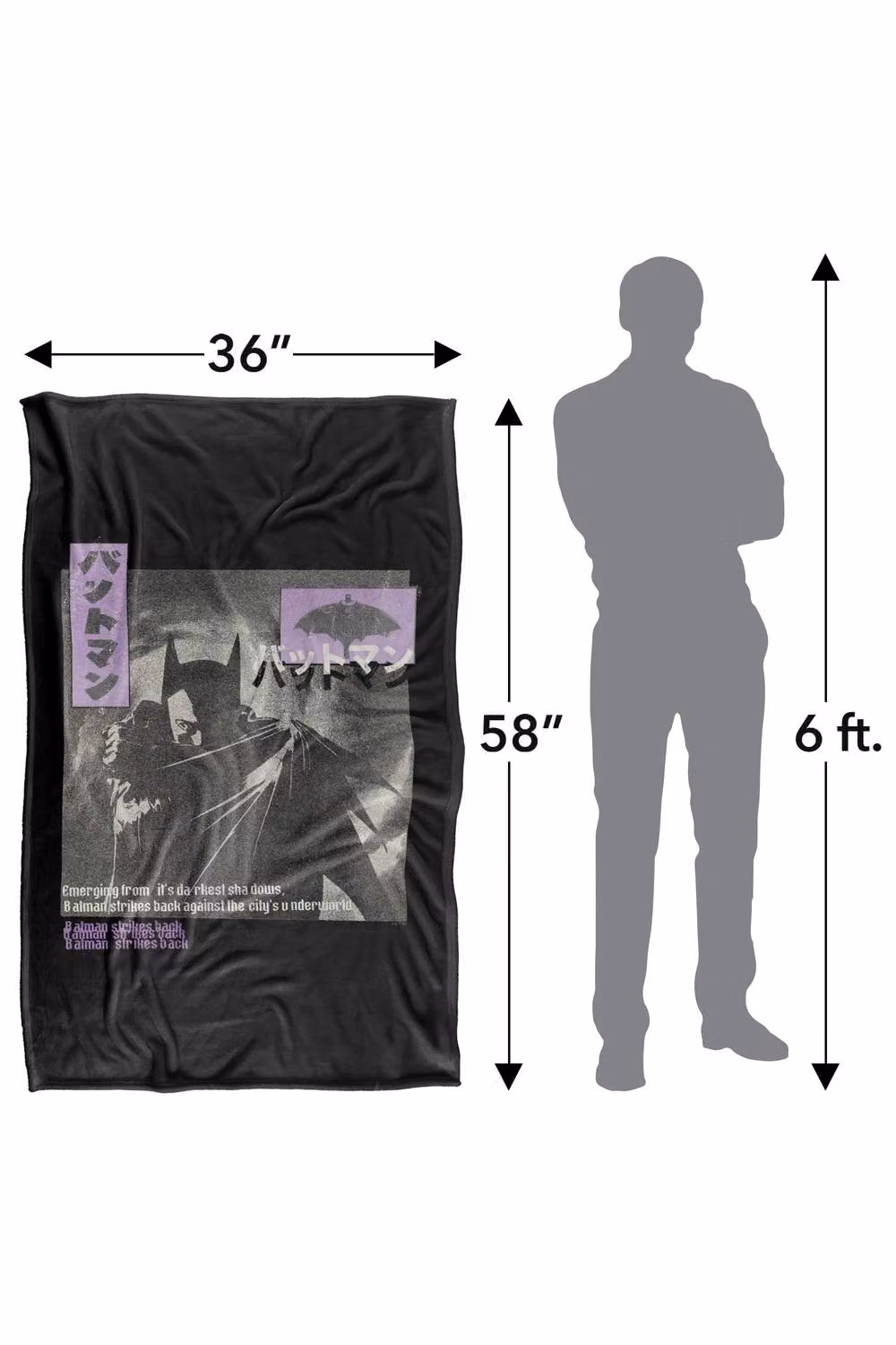 Warner Bros. Batman Kanji Darkest Shadows Super Soft Fleece Throw Blanket, Black and Multicolour, W: 91 cm, D: 147 cm – 8