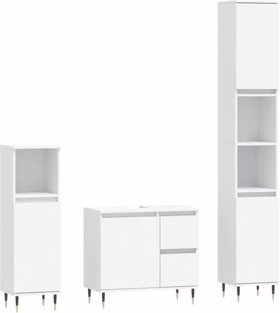Berkfield Home 3 Piece Modern White Matt Bathroom Furniture Set with Vanity Unit and MDF and Metal Construction