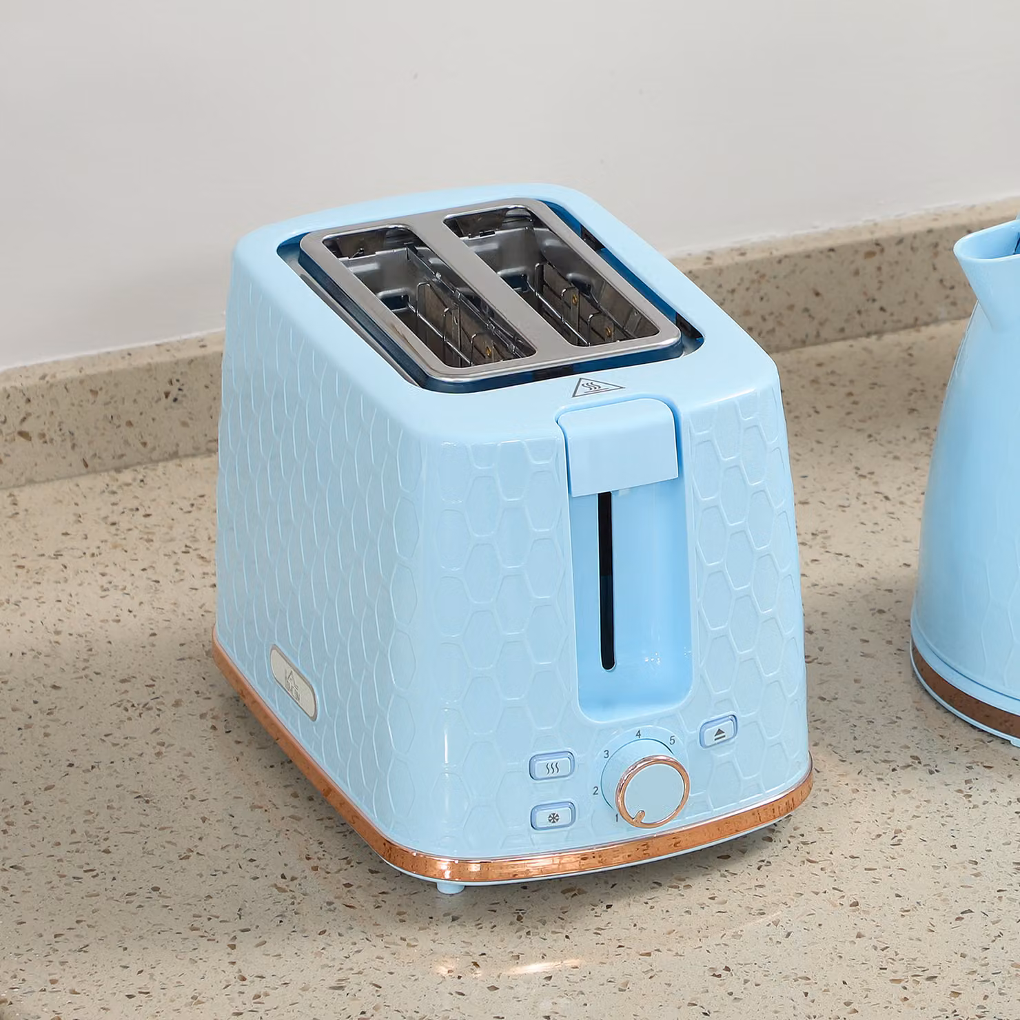 HOMCOM Kettle and 2 Slice Toaster Set with Auto Shut Off and Browning Controls, Light Blue – 2