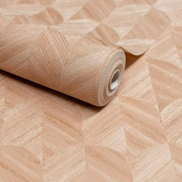 Grandeco Boutique Amber Art Deco Geo Embossed Wallpaper in Amber and Beige