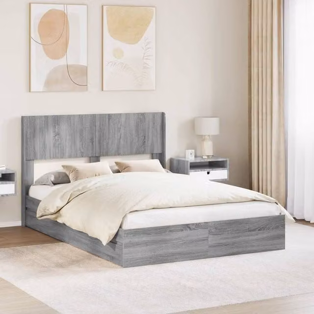 Berkfield Home Grey Sonoma Bed Frame with Headboard and Side Compartment Storage, 150 x 200 cm