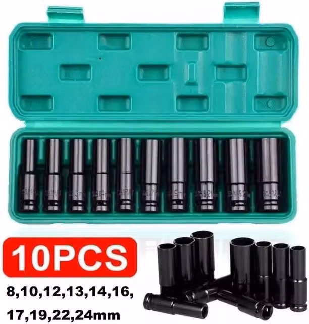 FLAVORA Thin Wall Long Reach Deep Impact Socket Set 1/2 inch Drive in Black – 1