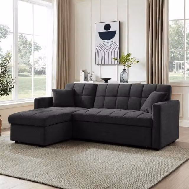 Harry Reversible L-Shape Pull Out Sofa Bed with Chaise in Charcoal Grey Fabric