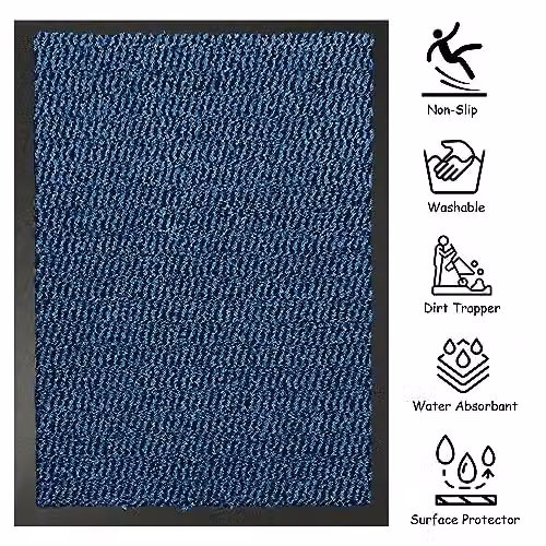 KAV Non-Slip Washable Dirt Trapper Door Mat, Blue, Pack of 2, W: 40 cm, D: 60 cm – 3