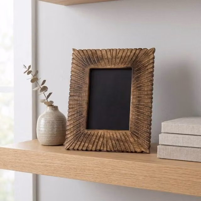 Garden Greatness Brown Striped Polished Wooden Photo Frame, Rectangular Tabletop Design