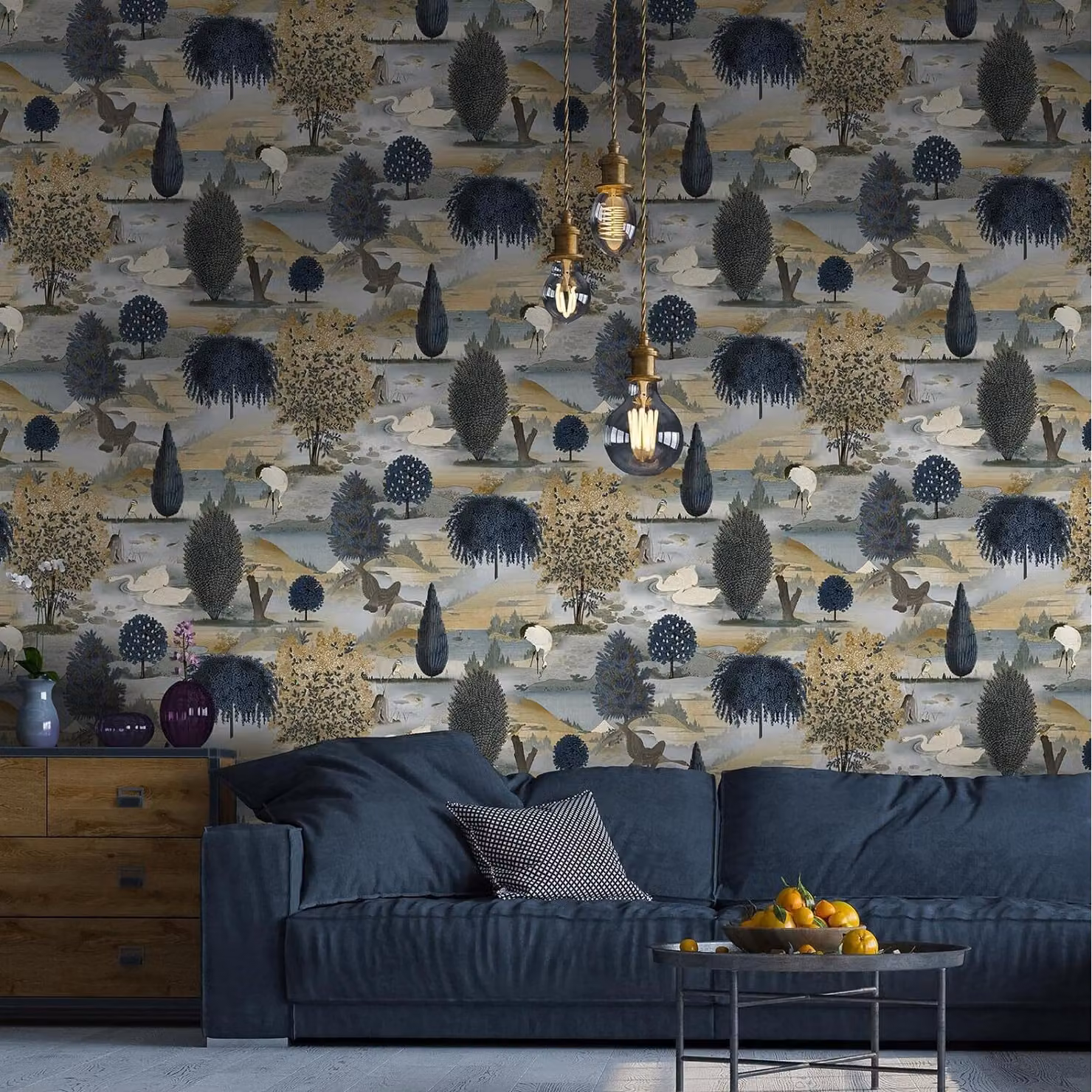 Holden Landscape Nature and Botanical Floral Wallpaper in Blue and Yellow – 2