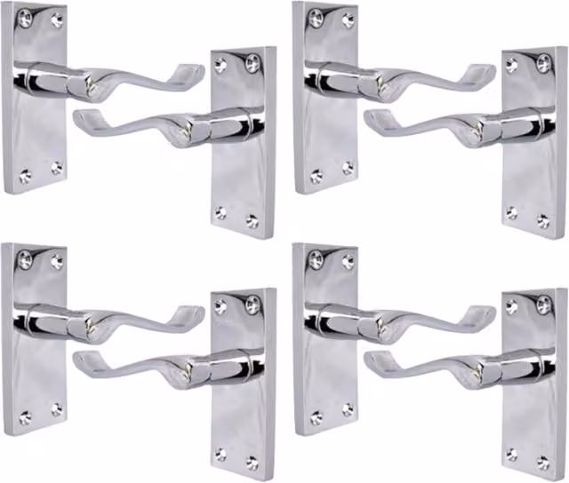 EDH Door Hardware Victorian Scroll Latch Long Backplate Door Handle Set in Polished Chrome
