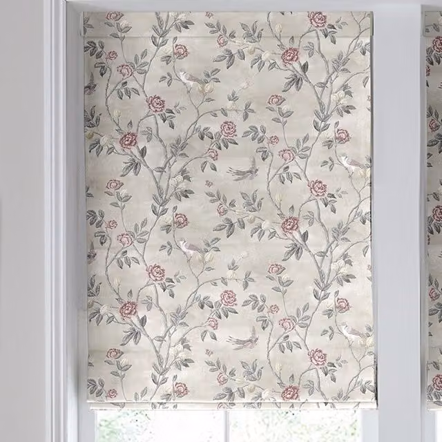 Laura Ashley Eglantine Made to Measure Blackout Roman Blind in White Sands Floral Textile