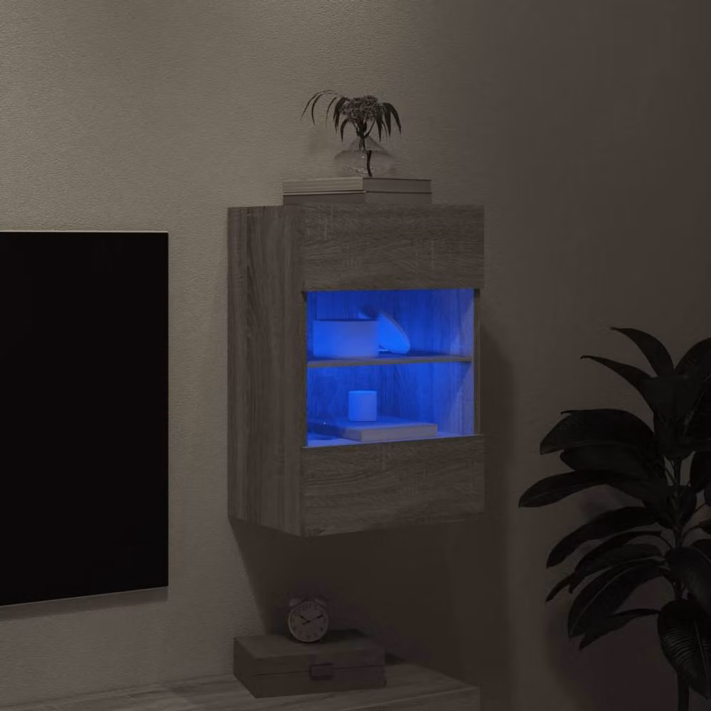 Berkfield Home TV Wall Cabinet with LED Lights in Grey Sonoma, W: 40 cm, D: 30 cm, H: 60.5 cm – 3