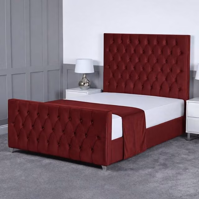 Living Comfort Bedz Vertex Upholstered Velvet Gas Lift Storage Bed in Red, W/D/H: 140 x 200 cm