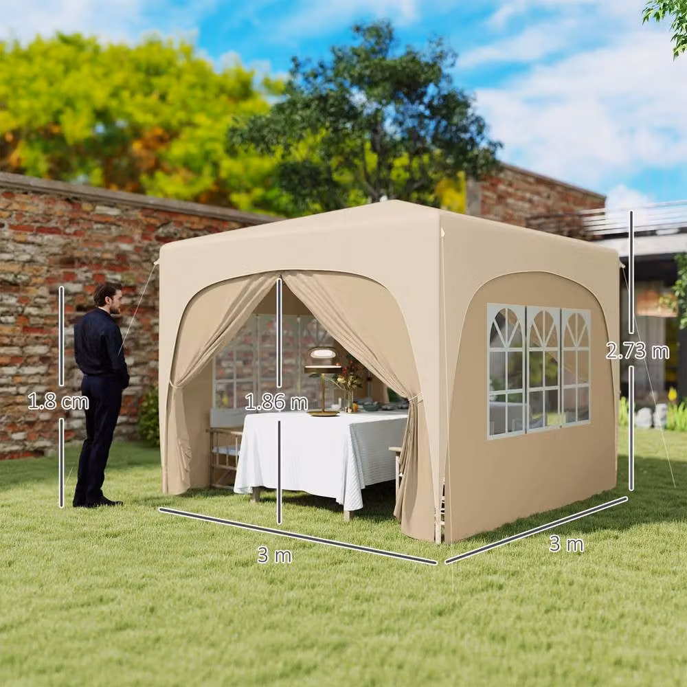 OUTSUNNY UPF50+ Pop Up Gazebo with Sides and Carry Bag, Light Sand – 3