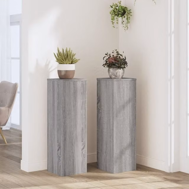 Berkfield Home Set of 2 Modern Grey Plant Stands, W/D/H: 25 x 25 x 80 cm – 1