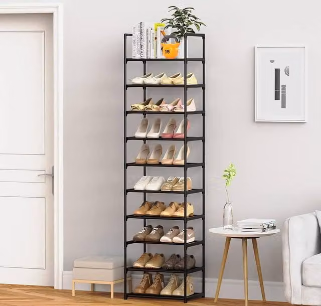 Living and Home 10 Tier Metal Shoe Rack with Adjustable Shelves in Black, W/D/H: 44 x 25 x 175 cm – 1