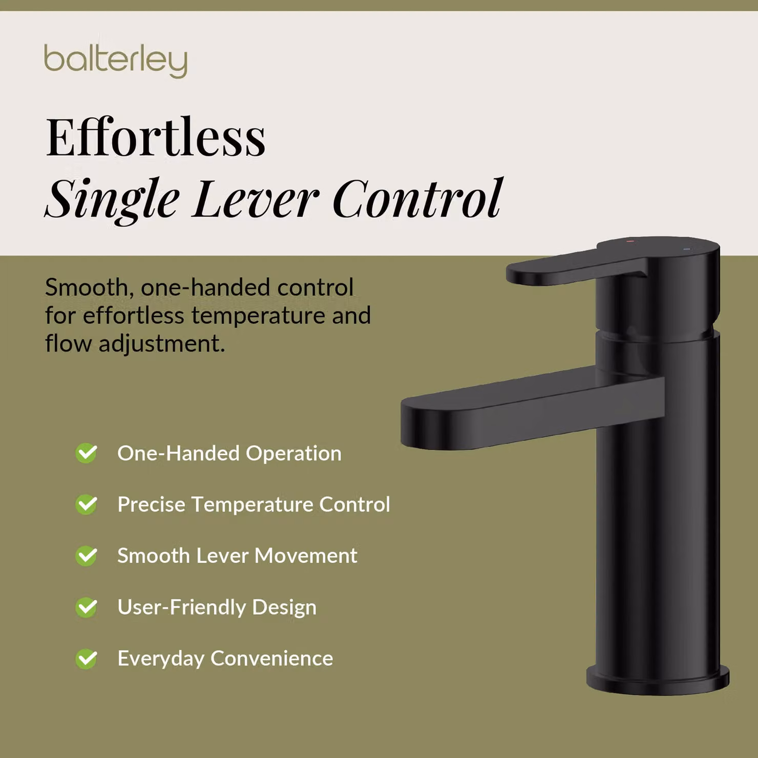 Balterley Pride Round Mono Basin Mixer Tap with Push Button Waste, Matt Black – 3